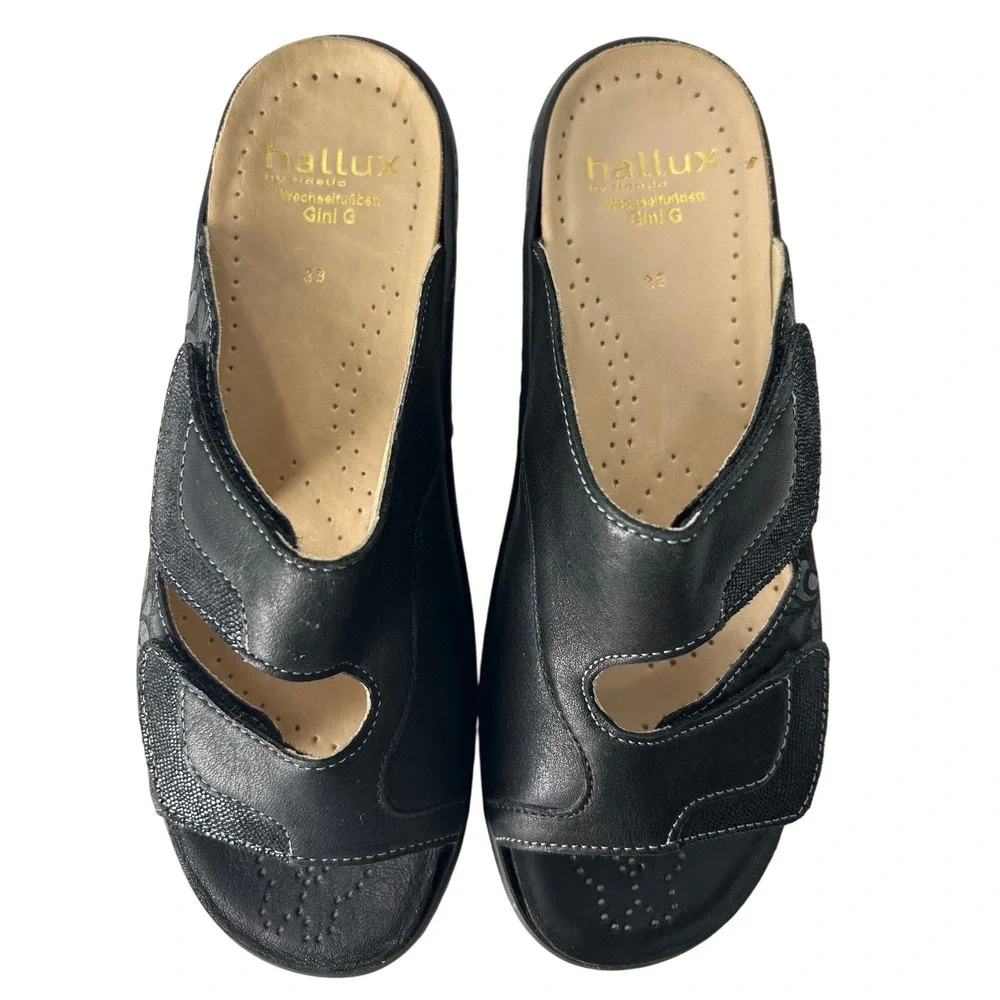 Hallux by Fidelia Gini G Leather Adjustable Strap Slide Sandals Sz 8